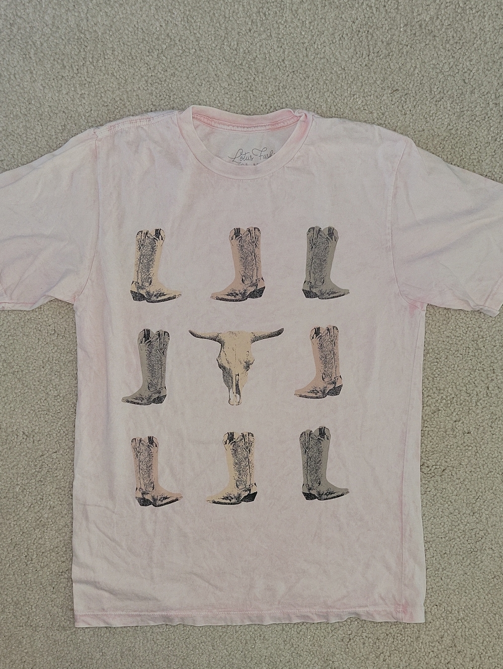 Cowboy Boots & Skull Graphic Tee - Light Pink
